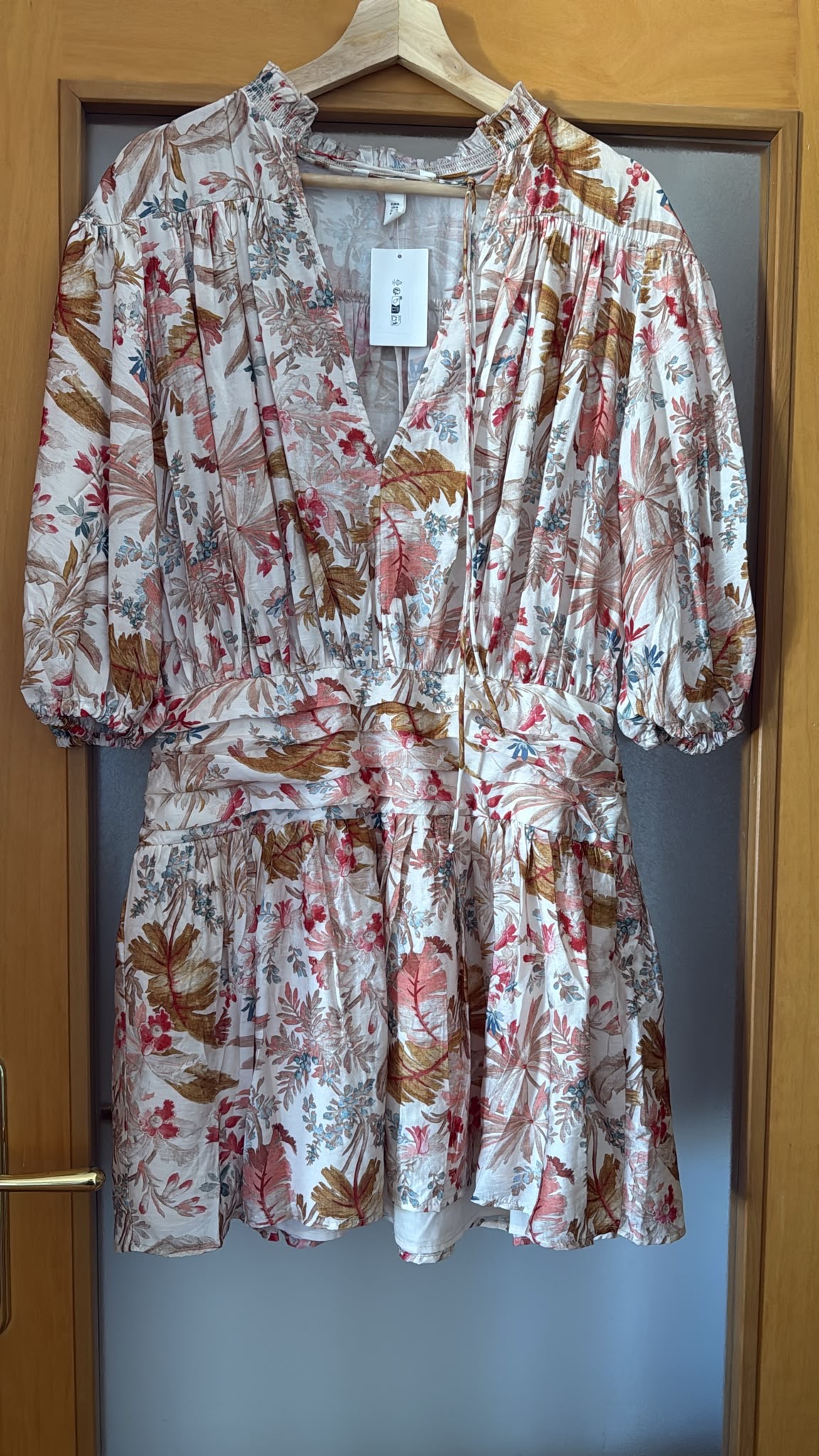 Floral V-Neck Puff Sleeve Mini Dress — front