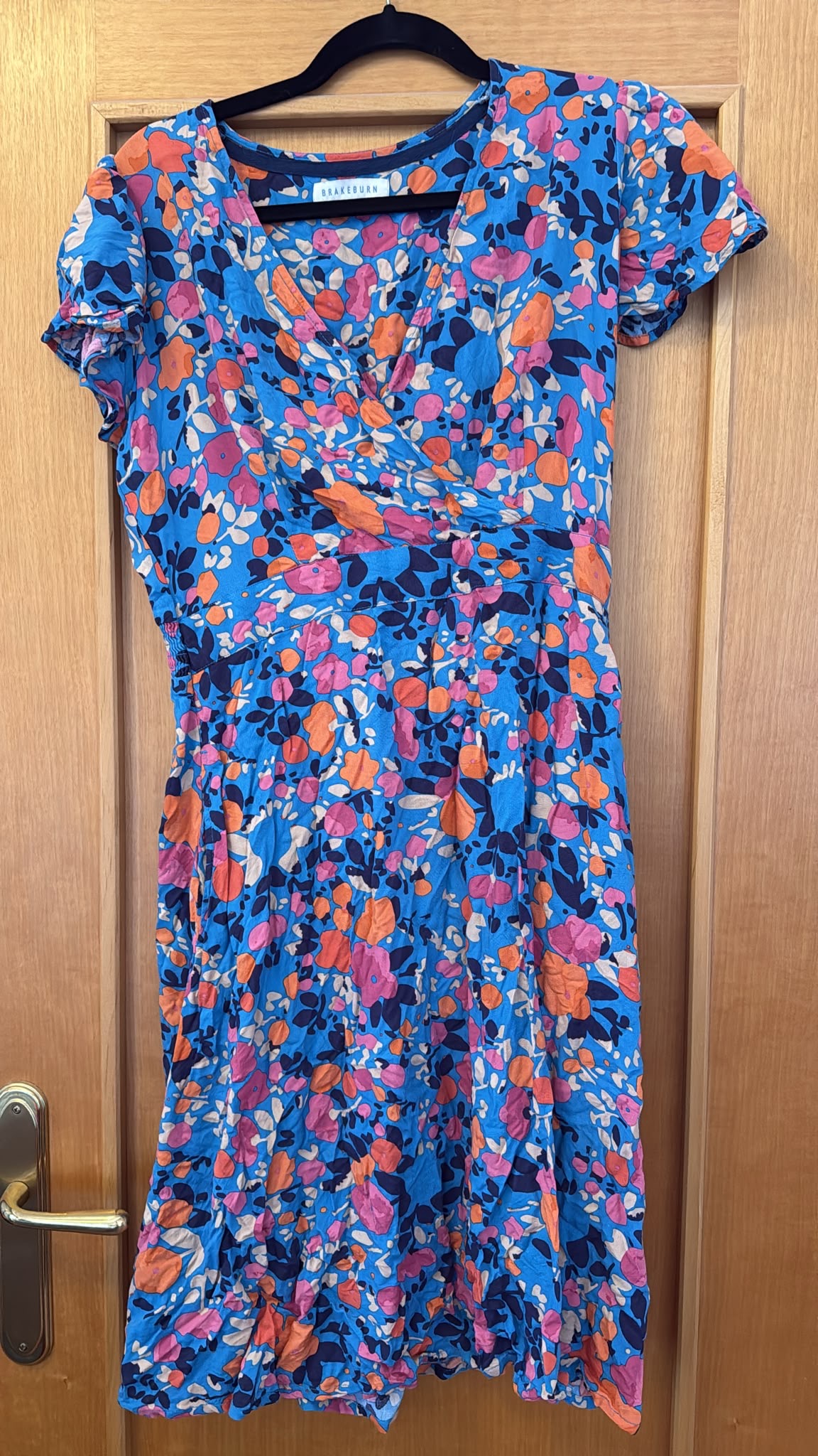 Brakeburn Bright Blue Floral V-Neck Midi Dress — front